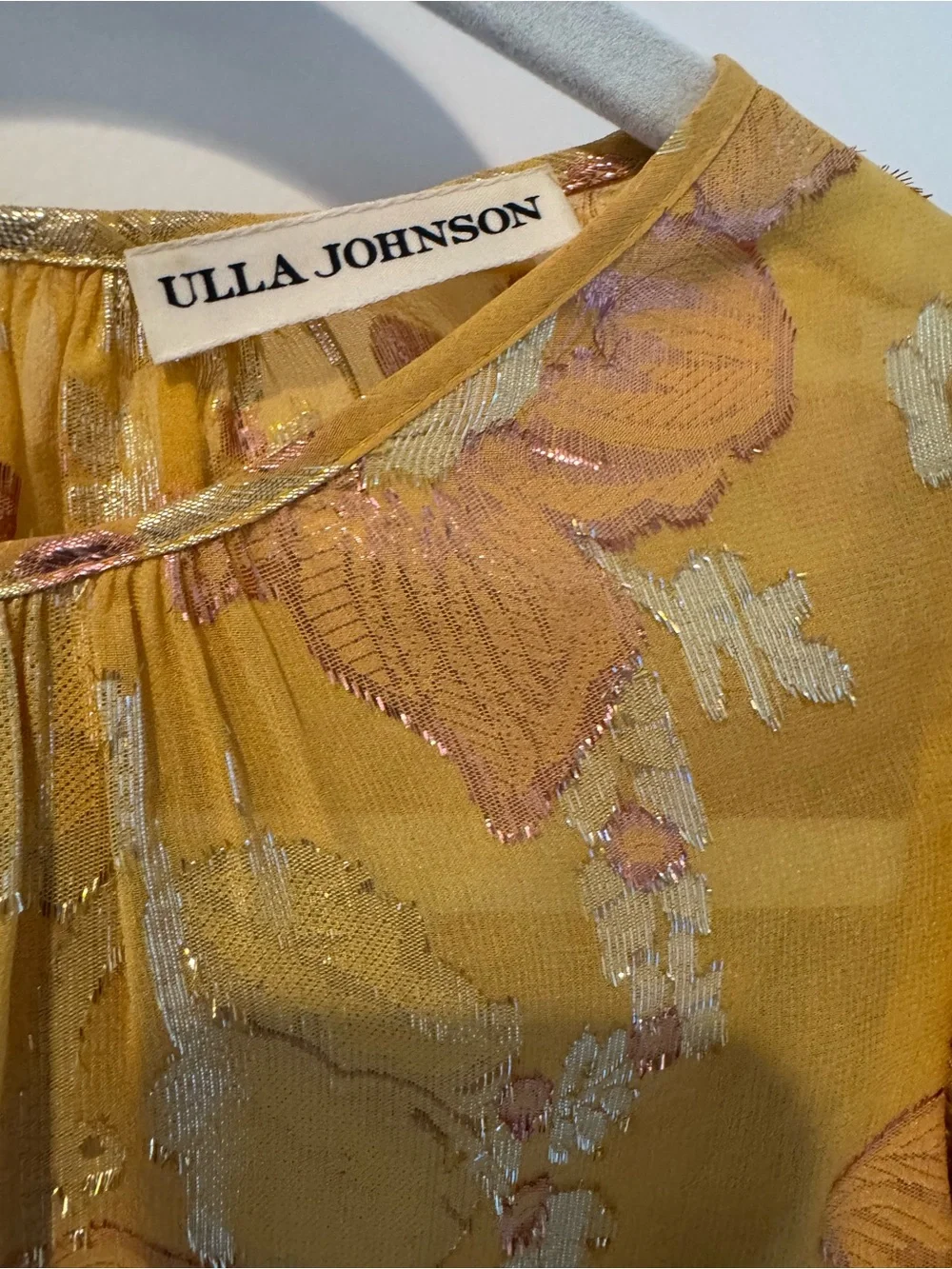 Ulla Johnson Aster Mustard Floral Metallic Long Sleeve Blouse | Size 4